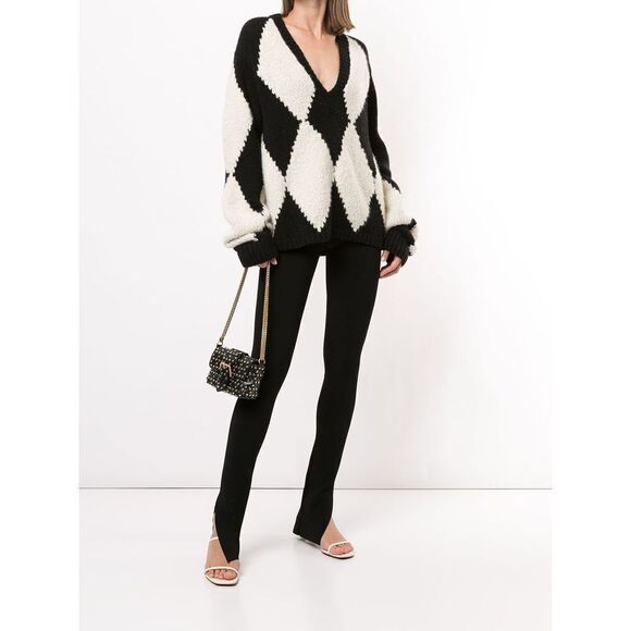 KHAITE Sweaters - KHAITE The Valerie Argyle 100% Cashmere Academia Sweater Cream V Neck Size XS